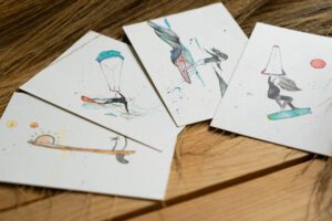 Kaartenset van 4 kaarten surfen en kitesurfen